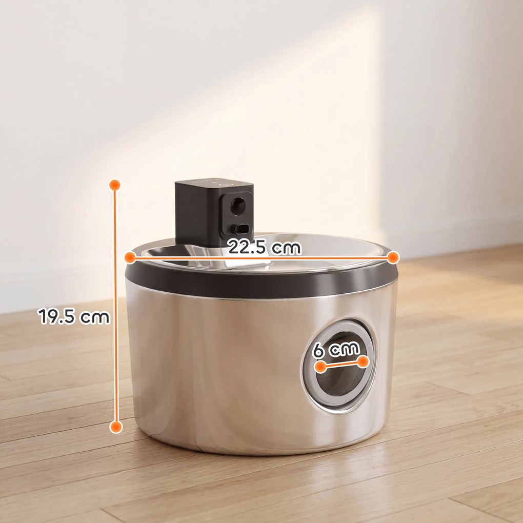 PawHut Fântână pentru pisici 4 L fără fir din oțel inoxidabil cu senzor de mișcare, 12 filtre, sistem dublu de filtrare, LED, Argintiu | Aosom Romania