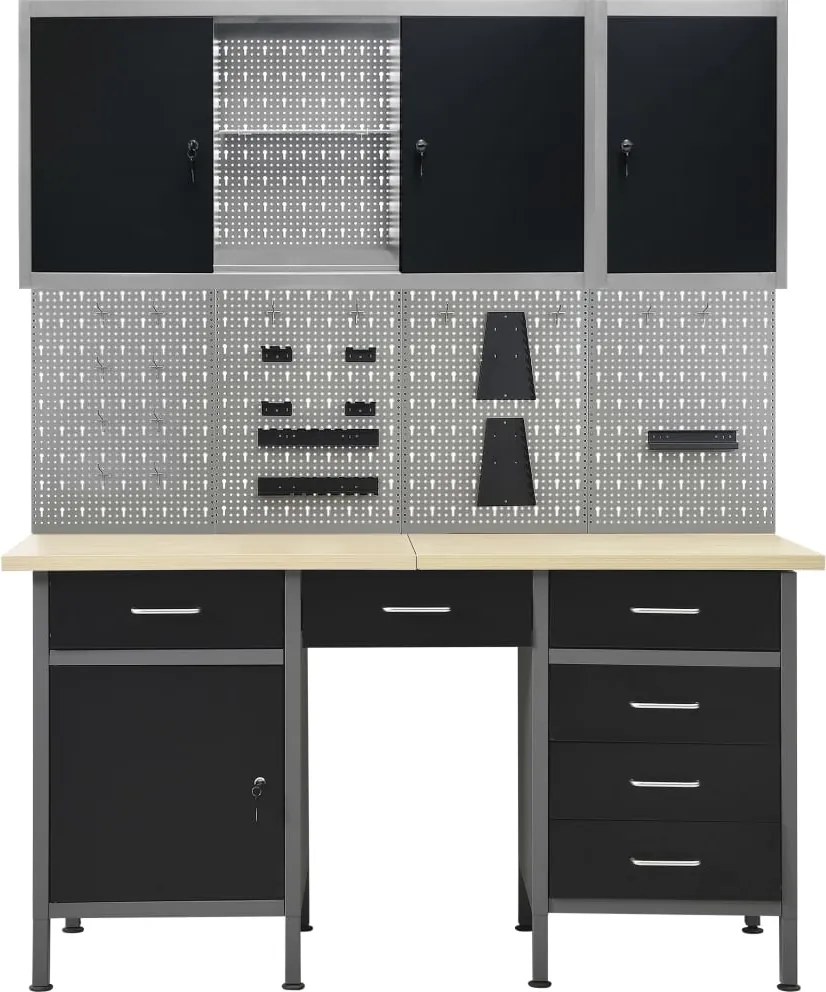 Banc de lucru cu patru panouri de perete si doua dulapuri