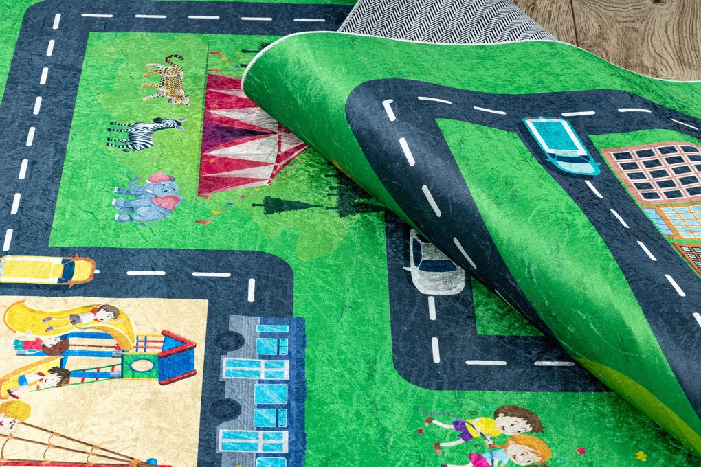 BAMBINO 2660 covor lavabil Oraș, străzi pentru copii anti-alunecare - verde / gri
