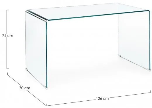 Birou de studiu transparent din sticla temperata, 126 cm, Suami Bizzotto
