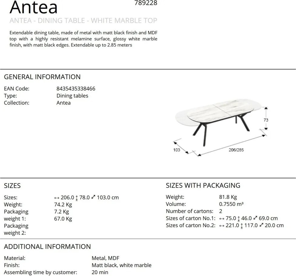 Masa dining extensibila design lux Antea