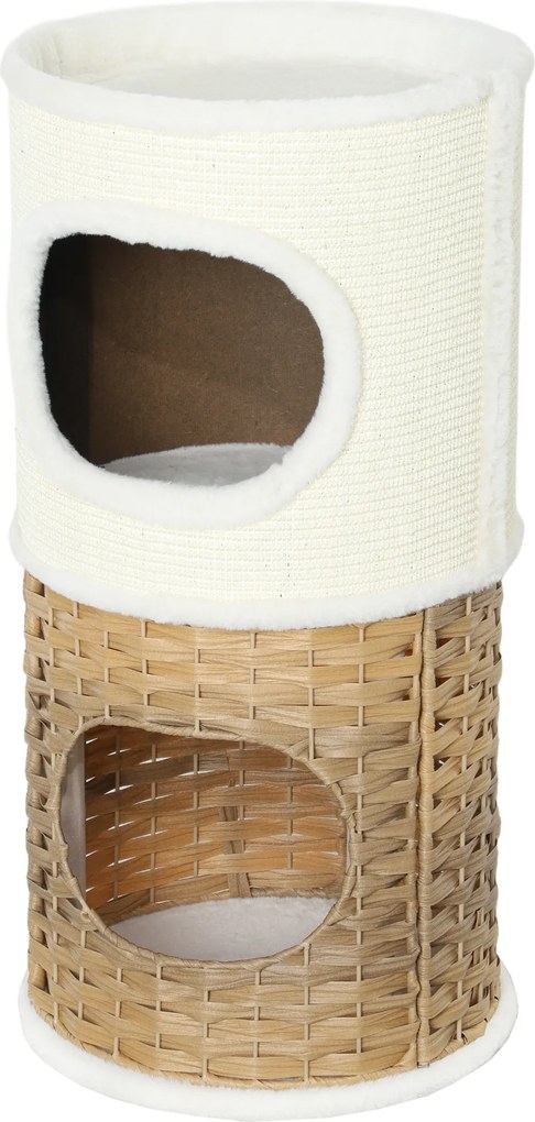 PawHut Niche pentru pisici de interior cu 3 nivele, turn pentru pisici cu zgârâieturi din sisal Ø 40 x 80 cm, crem | Aosom Romania