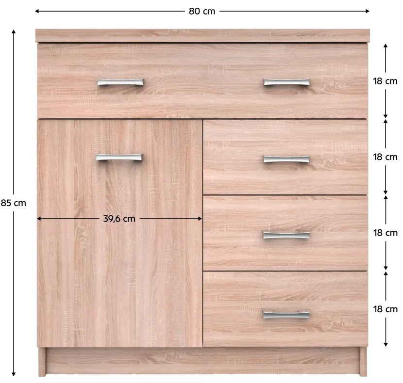 Comoda 1D4S, stejar Sonoma, TOPTY TIP 20