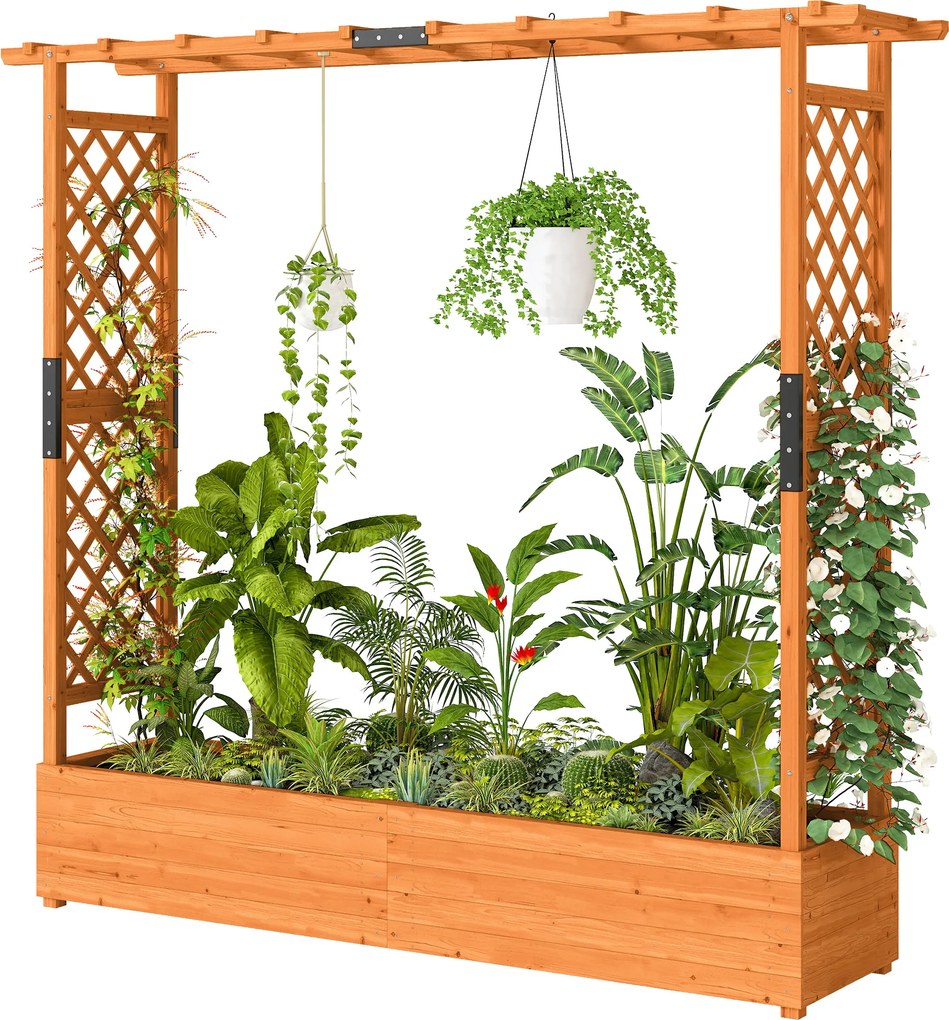 Outsunny Pat înalt cu spalier și acoperiș, pentru flori, fructe, legume, ierburi, 196 x 44 x 181 cm, lemn, Portocaliu | Aosom Romania