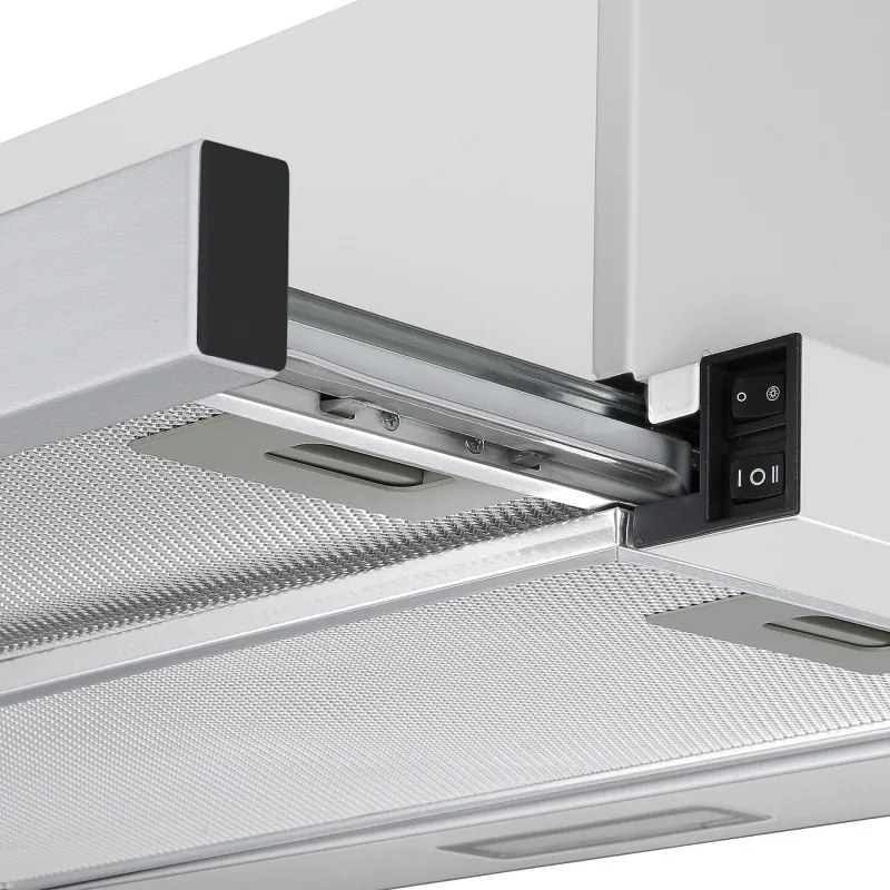 Hota telescopica Tesla DT600AX, 120W, 2 motoare, Filtru din aluminiu, 350 m³/h, LED, Clasa D, Inox