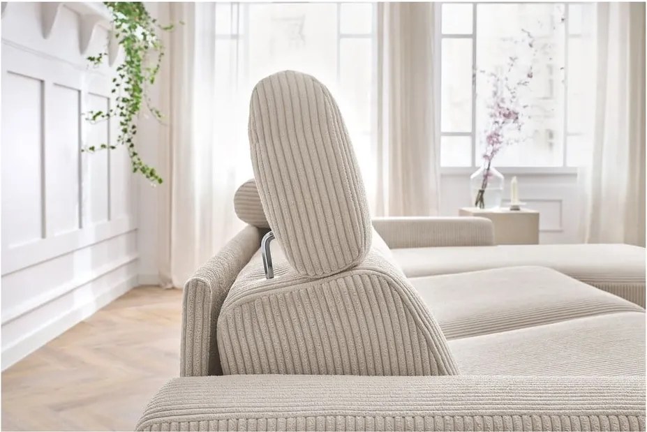 Colțar crem extensibil cu tapițerie din catifea reiată (cu colț variabil) Monaco – Bobochic Paris