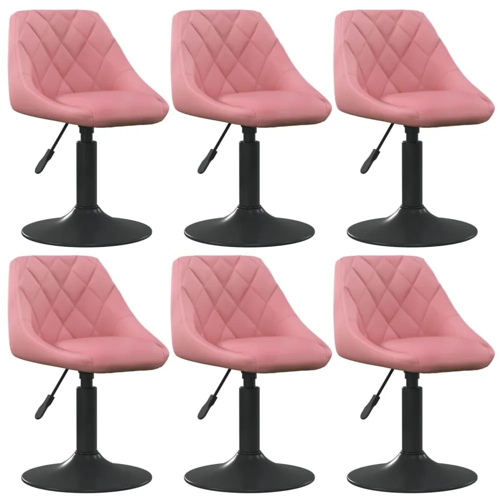 vidaXL Scaune de sufragerie pivotante 6 buc, roz, catifea