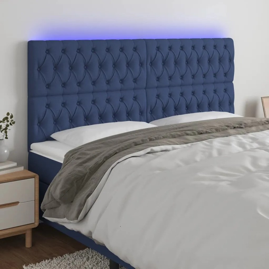 vidaXL Tăblie de pat cu LED, albastru, 200x7x118/128 cm, textil