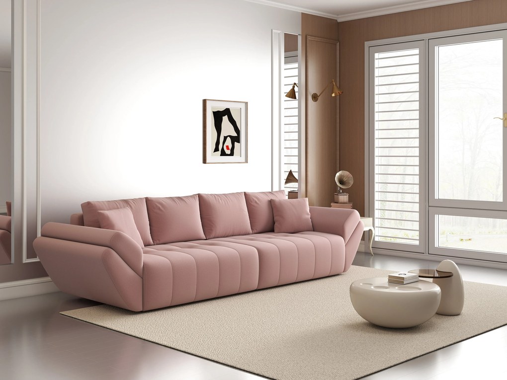 Canapea extensibilă dumonde cu ladă de depozitare si sezut confortabil din spuma high-density, Berlin Royal Pink 300x100 cm