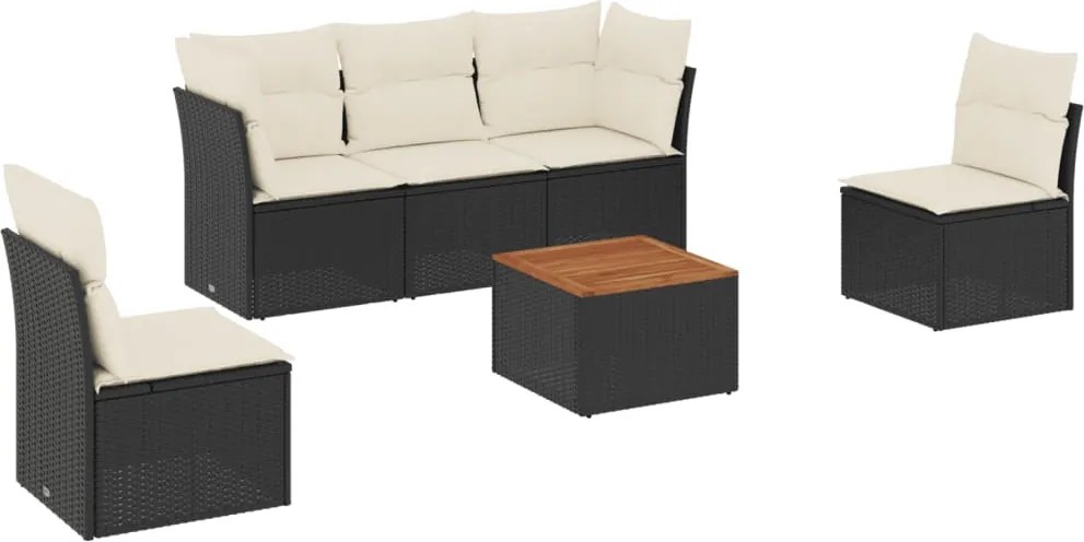 vidaXL Set mobilier de grădină cu perne, 6 piese, negru, poliratan