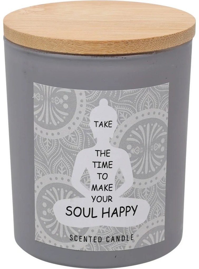 Lumânare parfumată Soul Happy, aromă de caprifoi,7 x 8,5 cm, 300 g, gri