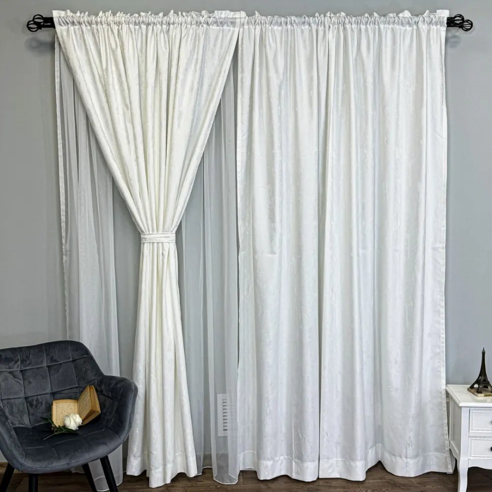 Draperie din Jacquard model Nisip  140cm latime x 260cm înălțime  cu TIV LAT  ALB