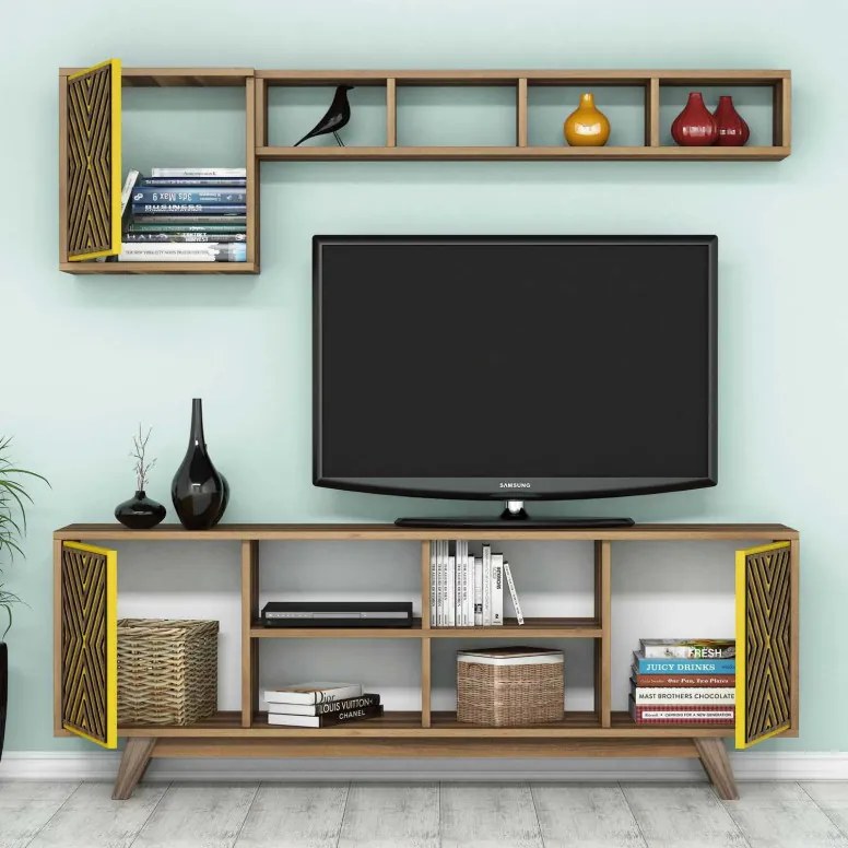 Comoda TV İnci - Walnut, Yellow