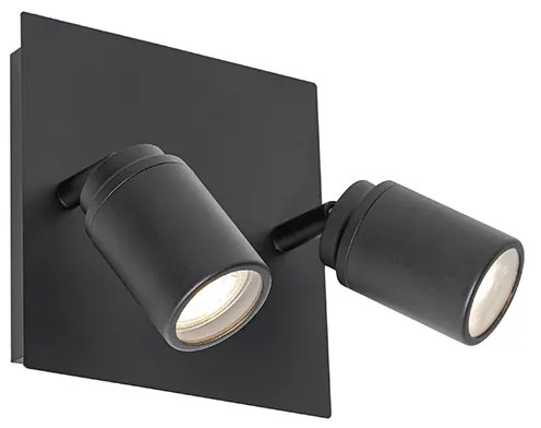 Spot modern pentru baie negru pătrat cu 2 lumini IP44 - Ducha