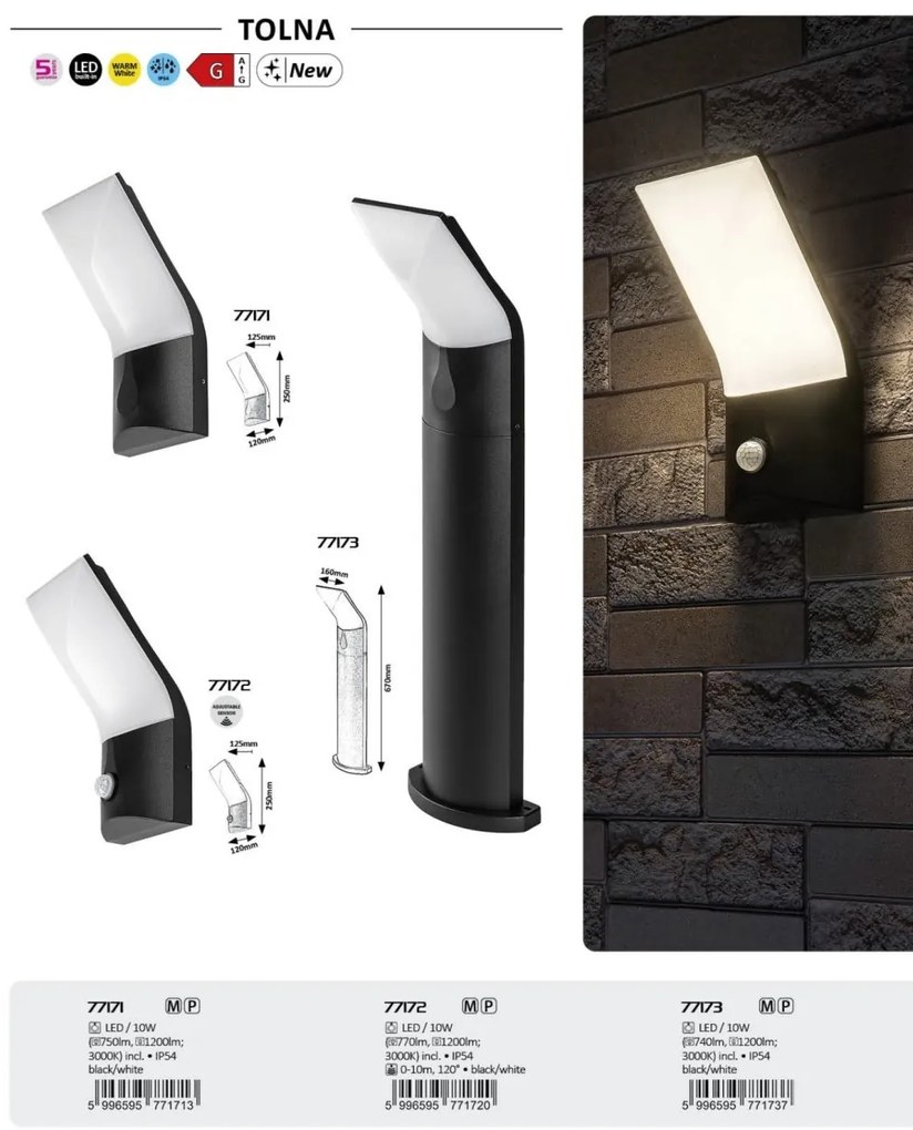 Aplica LED exterior, Senzor de miscare, Protectie IP54, Tolna