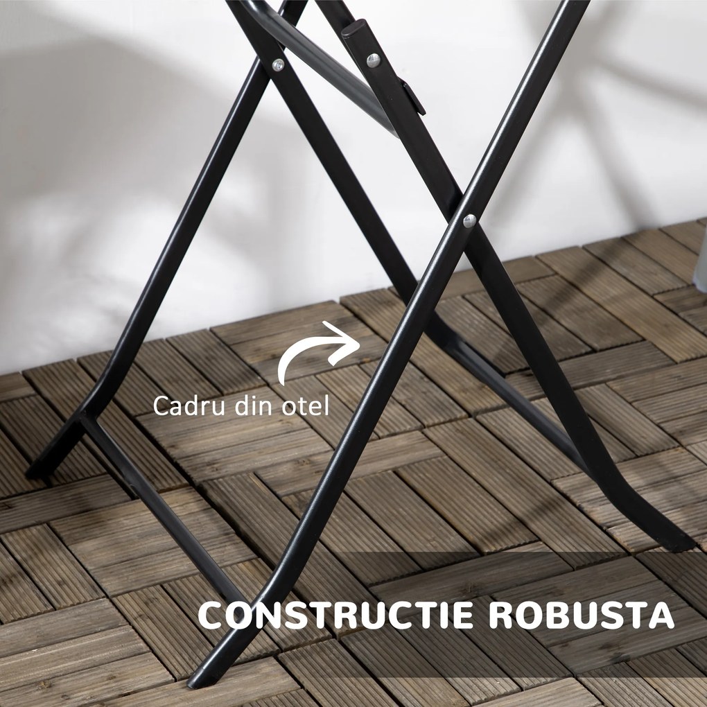 Outsunny Masă de Grădină Rotundă, Pliabilă, pentru 2 Persoane, Efect Lemn, Oțel+Plastic, Gri Închis, 60 x 60 x 73 cm | Aosom Romania