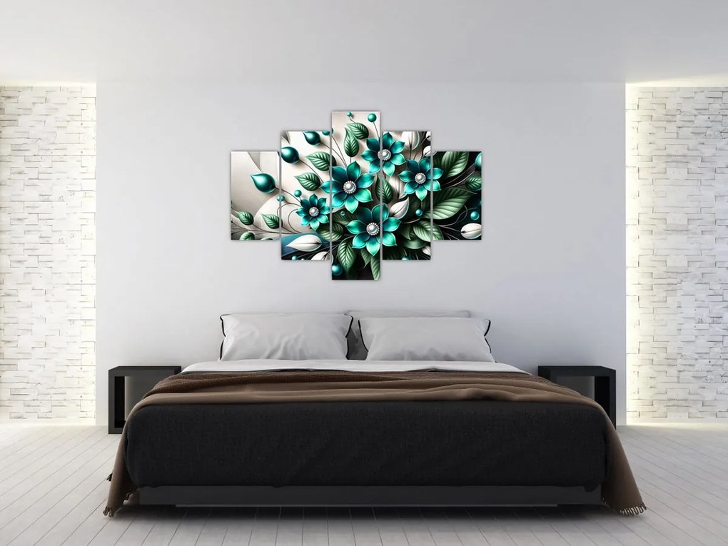Tablou - Flori turcoaz 3D (150x105 cm)