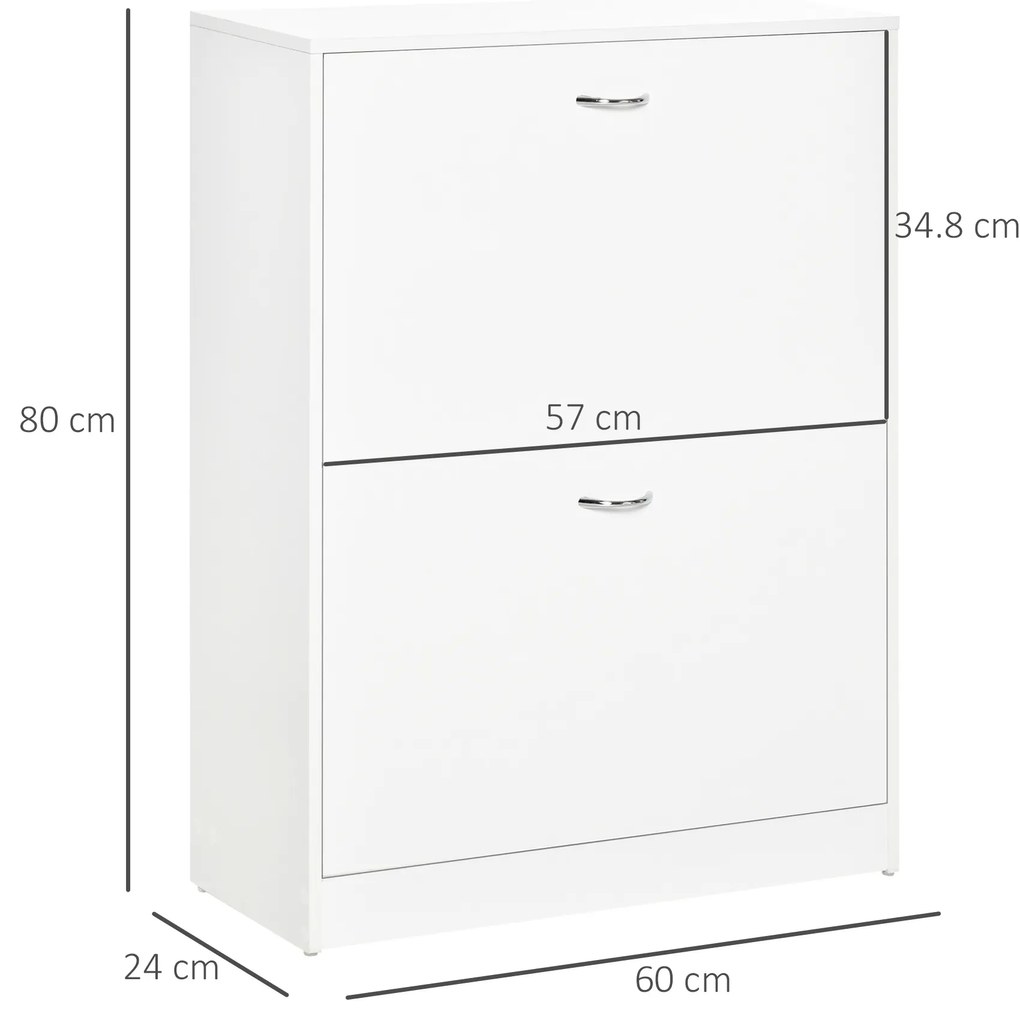 HOMCOM Dulap pentru pantofi dim. 60L x 24l x 80H cm 2 uși batante Alb | Aosom Romania