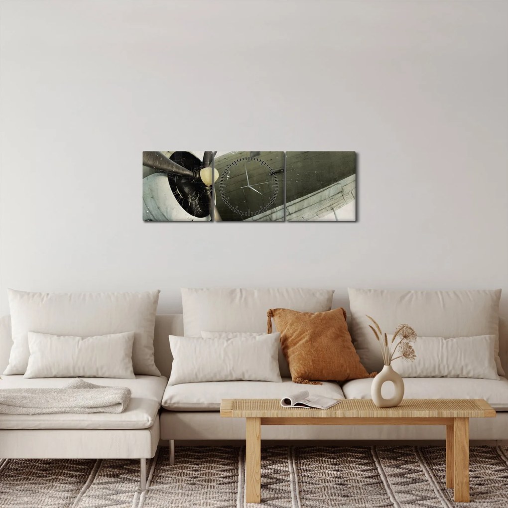 Tablou - Avion vechi cu elice (cu ceas) (90x30 cm)