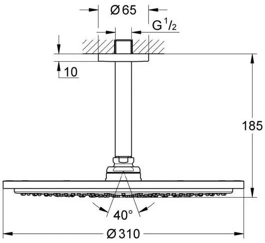 Palarie dus fix Grohe Rainshower Cosmopolitan, O31 cm cu brat, limitator, montaj pe tavan, crom