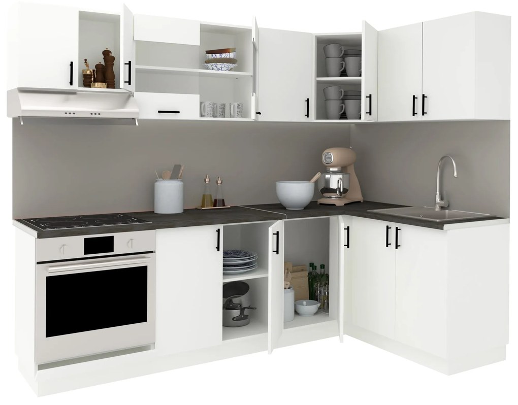 Set Bucatarie Colt Karo V34, Alb, Blat Thermo 28 mm, L 240 x 140 cm