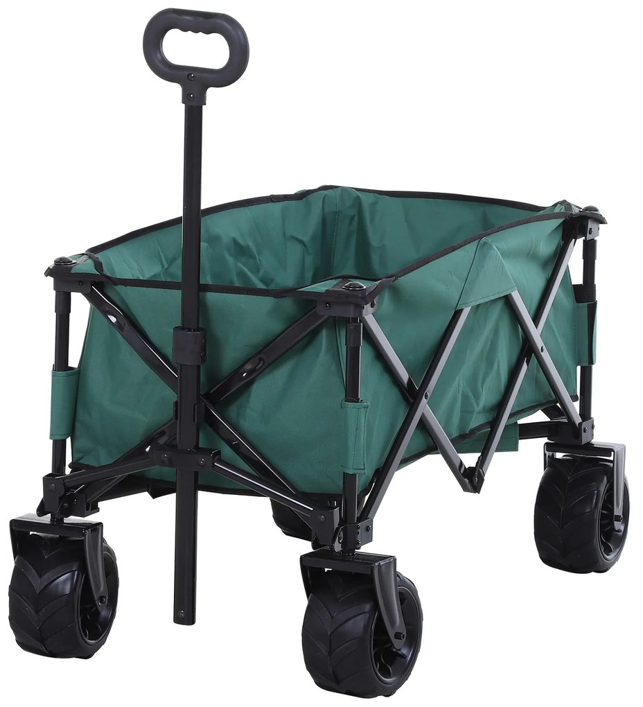 Outsunny Cărucior de Grădină cu Mâner Telescopic, Cărucior pentru Transport Obiecte până la 70 kg, 108x55 cm, Verde | Aosom Romania