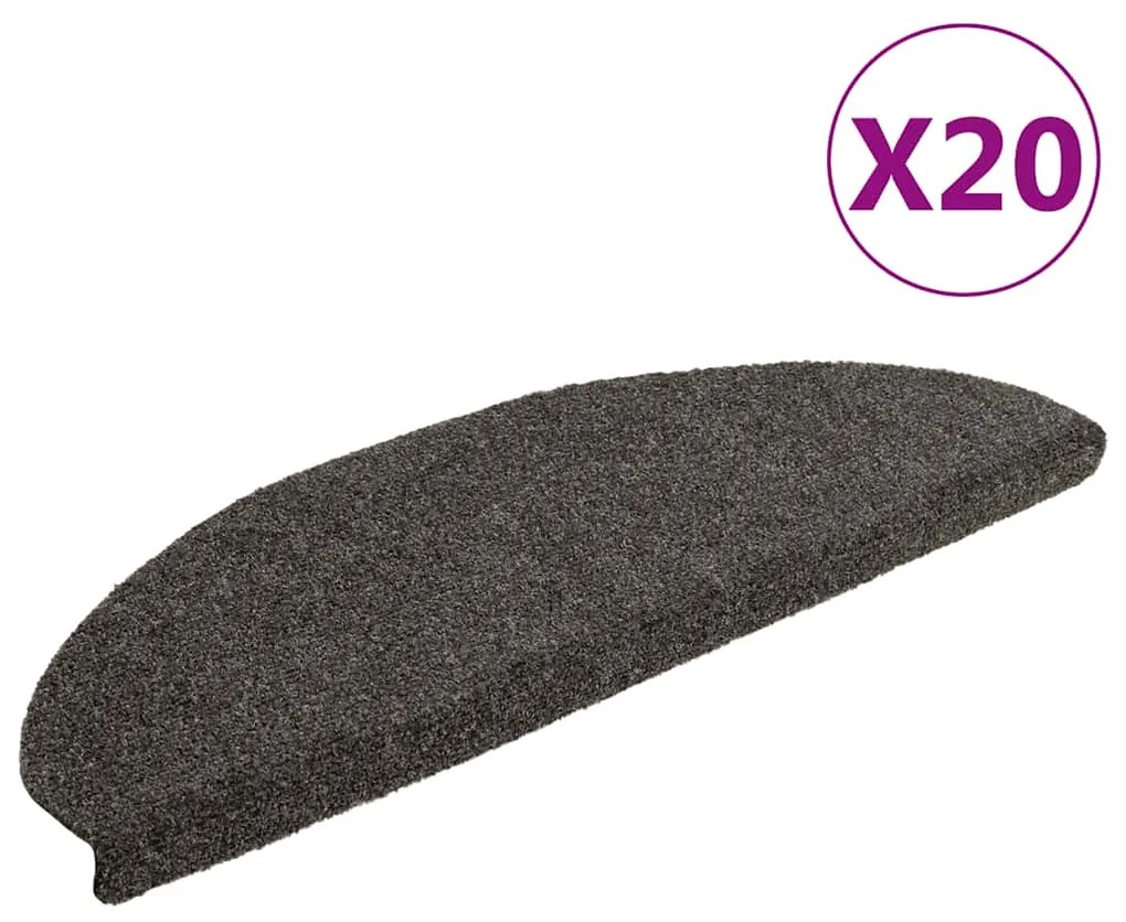 vidaXL Covorașe pentru scări autoadezive, 20 buc., 65x21x4 cm, antracit, semirotunde, mari