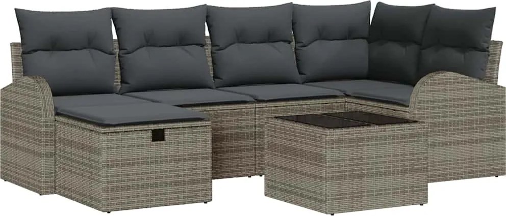 vidaXL Set de canapele pentru grădină cu pernă 7 pcs Gri Rattan poli