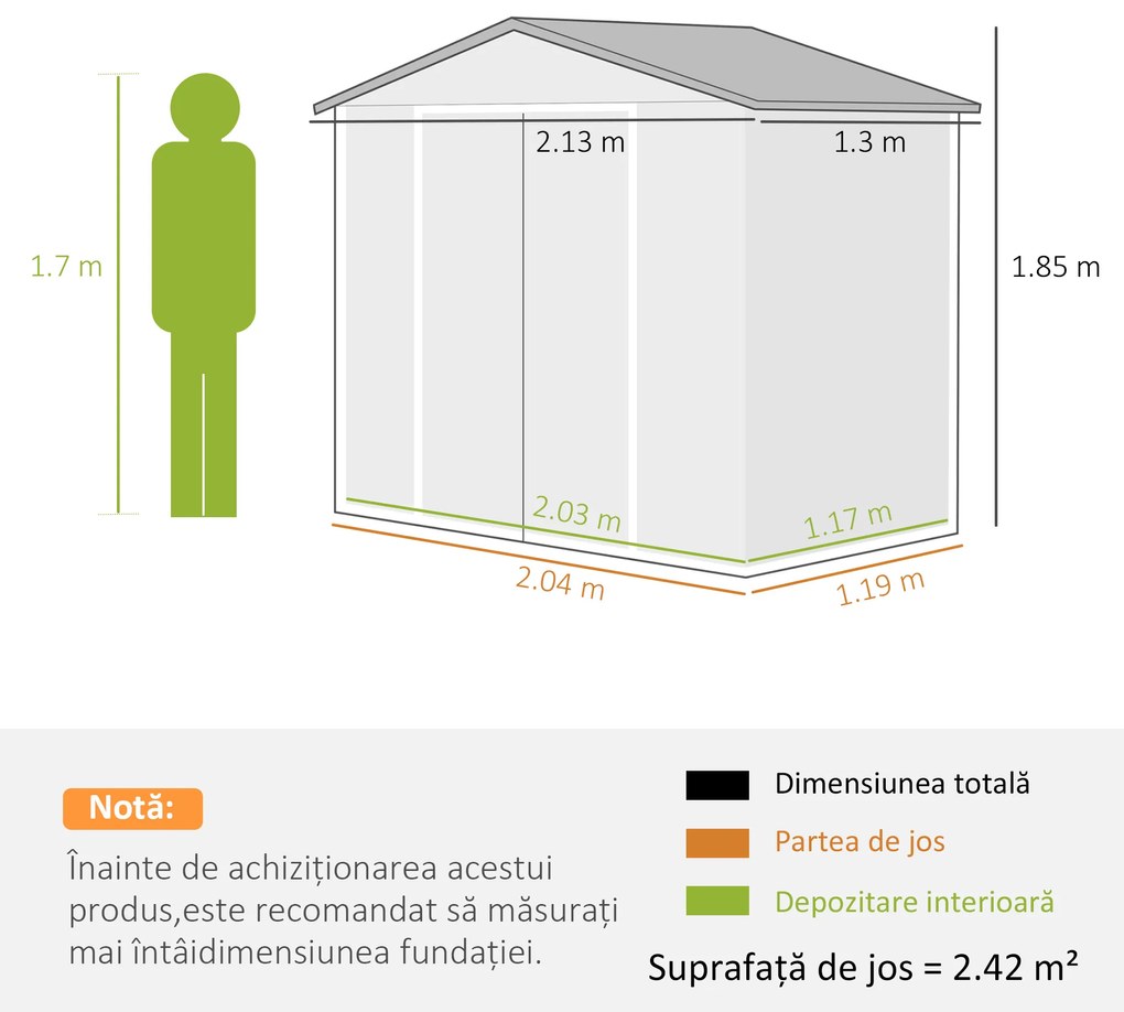 Outsunny Căsuță de Grădină pentru Unelte cu Orificii de Aerisire și Dublă Ușă Culisantă cu Blocare, 213x130x185 cm, Maro | Aosom Romania