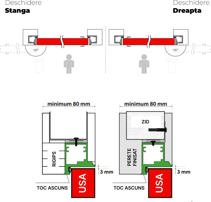 Usa Filomuro MIMESIS 365 - Usa cu toc ascuns invizibil 900, 2066, Aliniere Hol - Deschidere in Hol - ST - Situatia 4