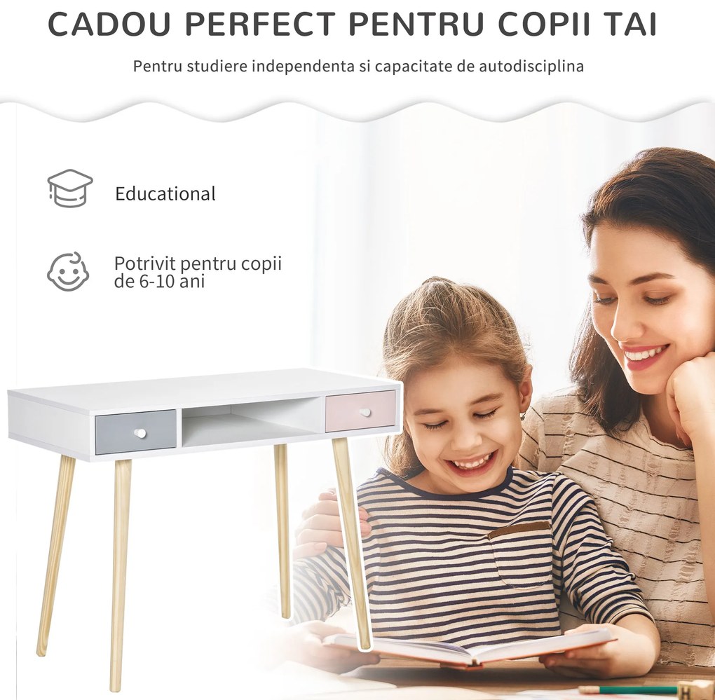 HOMCOM Birou cu sertare pentru copii, Camera copii MDF, 100x48x76.5 cm, Multicolor