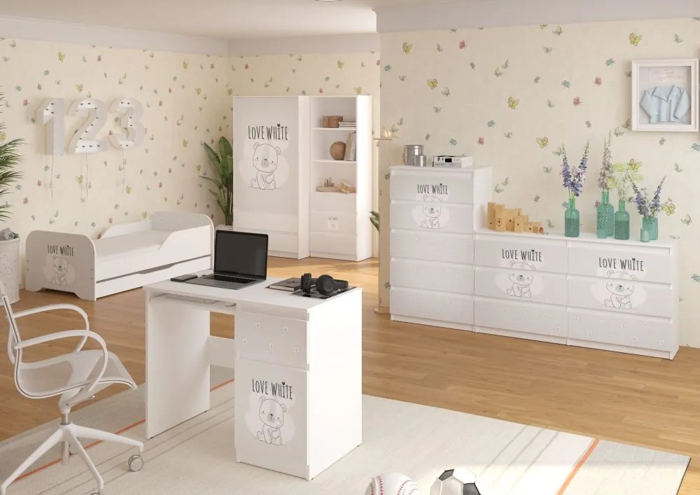 Pat de calitate pentru copii cu motiv ursuleț LOVE WHITE 140 x 70 cm