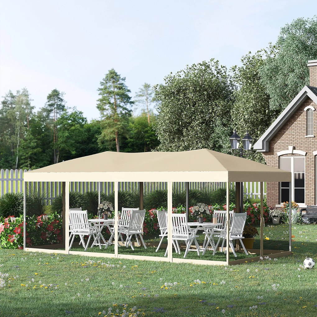 Outsunny Foisor Pliabil din Otel cu Plase de Tantari din Polietilena, Bej, 3x6m