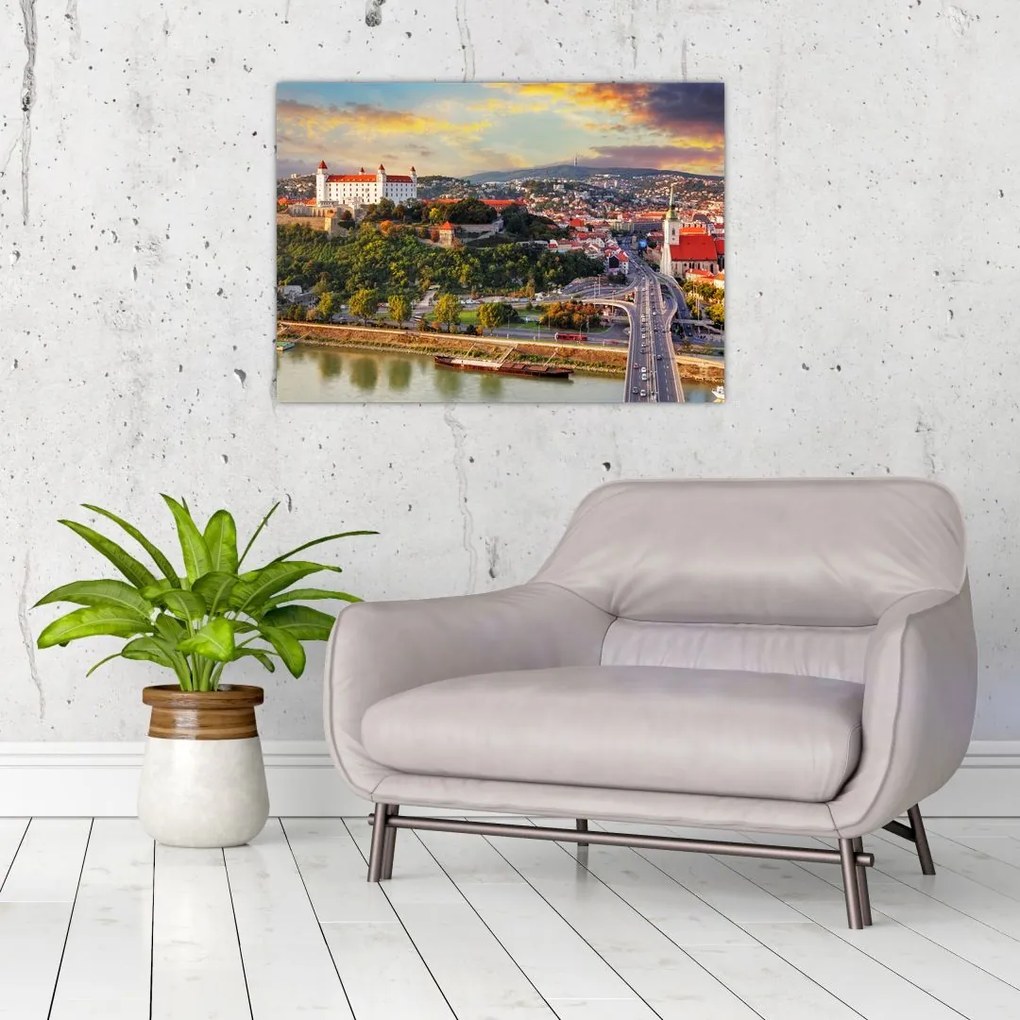 Tablou pe sticlă - Panorama bratislavei, Slovacia (70x50 cm)