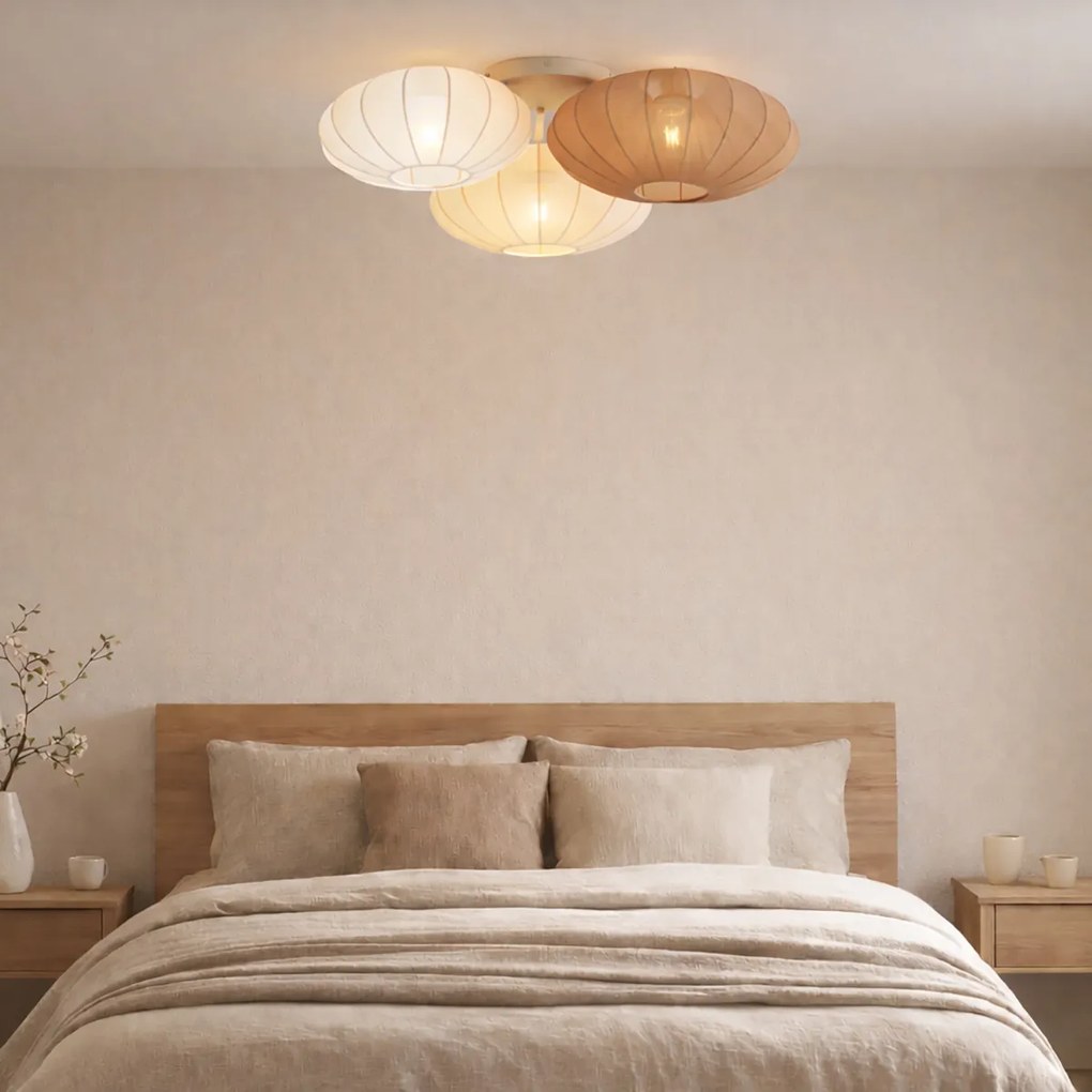 Plafonieră Japandi albă cu bej și maro cu 3 lumini - Multi Bida