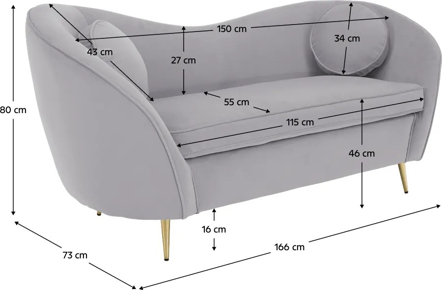 Canapea de design cu 2 locuri, ţesătură Velvet gri/gold crom auriu, EZIO TYP 2