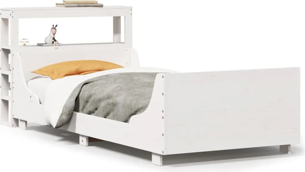 vidaXL Cadru de pat fără saltea, alb, 90x200 cm, lemn masiv pin