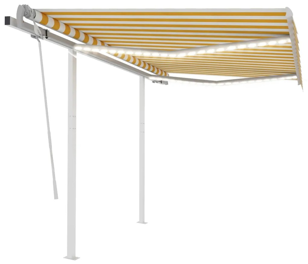 vidaXL Copertină retractabilă manual cu LED, galben &amp; alb, 3x2,5 m
