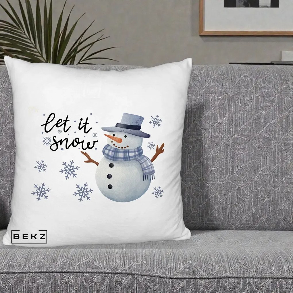 Perna Decorativa Let It Snow Om de Zapada, 40x40 cm, Alb Pufos, Husa Detasabila, Perna Inclusa, BEKZ®
