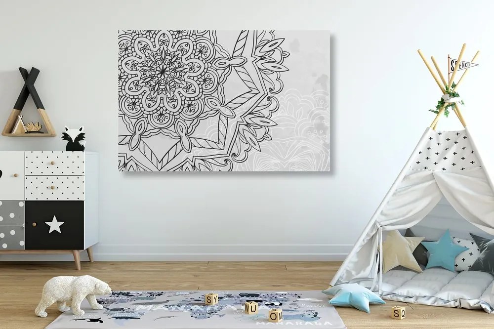 Tablou Mandala în motiv de iarnă în design alb-negru