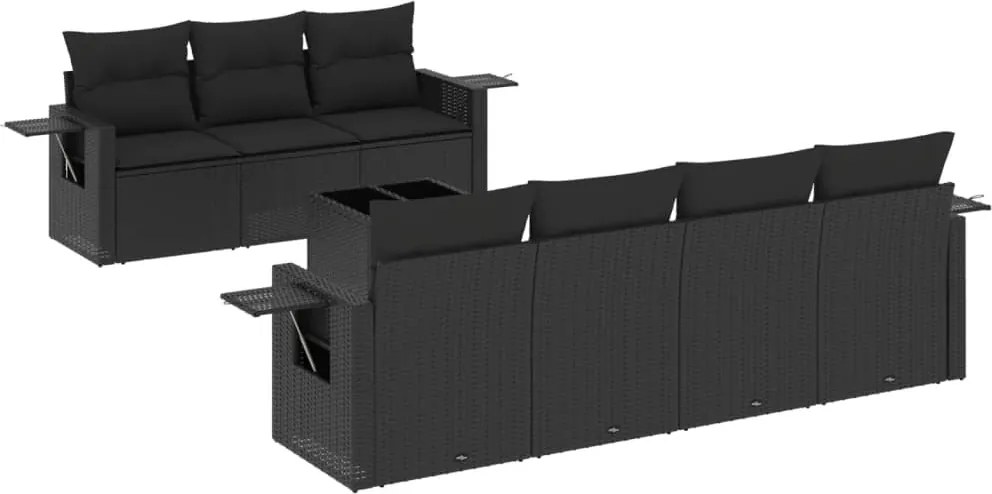 vidaXL Set mobilier de grădină cu perne, 8 piese, negru, poliratan