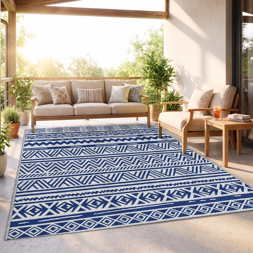 Outsunny Covor pentru Exterior 182x274 cm Reversibil, Covor Pliabil din Polipropilen 310 g/m² Albastru si Alb | Aosom Romania