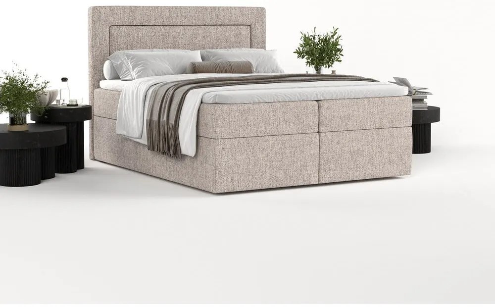 Pat boxspring maro deschis cu spațiu de depozitare 140x200 cm Imagine – Maison de Rêve