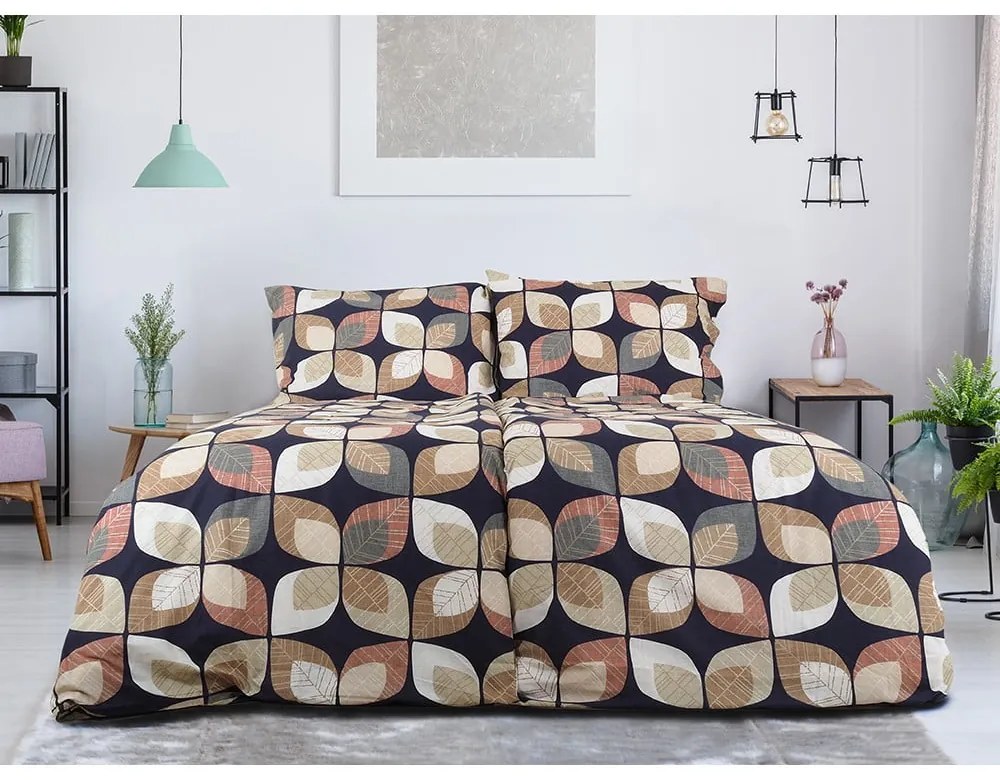 Lenjerie de pat maro din țesătură crep pentru pat de o persoană 140x200 cm Autumn Leaf – B.E.S.