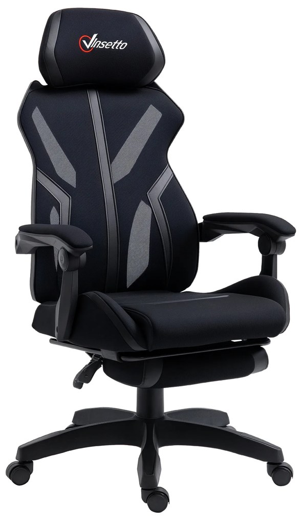 Vinsetto Scaun Gaming cu Suport pentru Picior Retractabil Scaun de Birou Rotativ Reclinabil cu Suport pentru Cap și Înălțime Ajustabilă 65x65x119-129 cm Negru | Aosom Romania