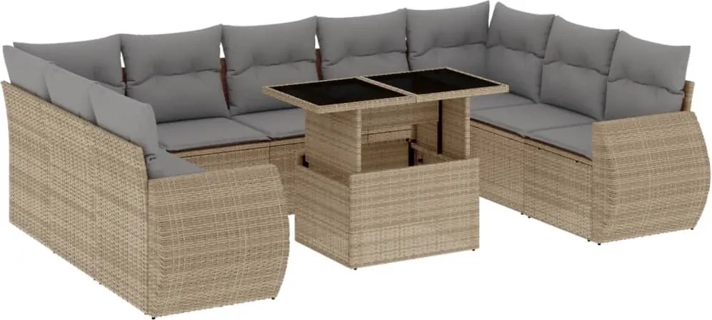 vidaXL Set canapele de grădină cu perne, 10 piese, bej, poliratan