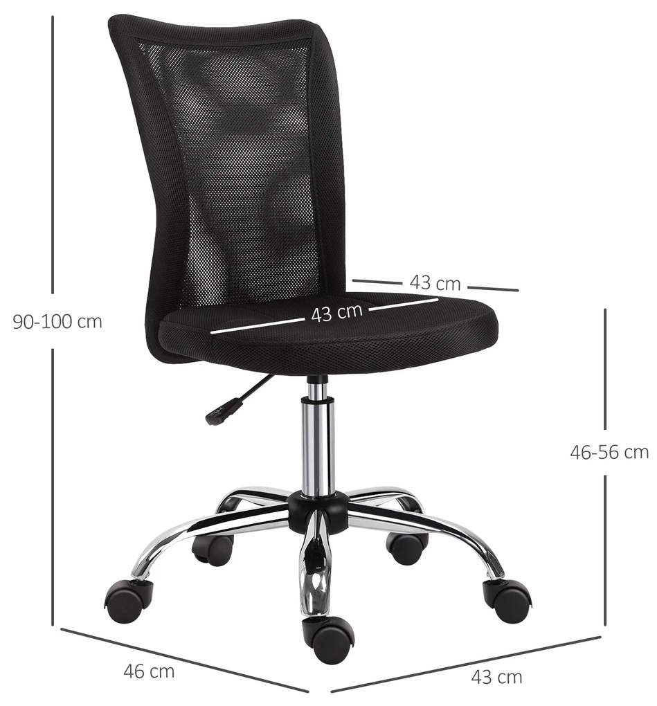 Vinsetto Scaun de Birou Ergonomic Rotativ Fara Cotiere, Inaltime Ajustabila cu 5 Roti Spatar Transpirant, Negru, 43x46x100cm | Aosom Romania