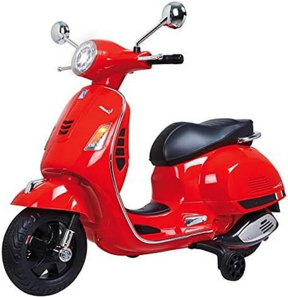 Motocicleta Electrica cu Acumulator Pentru Copii NOVOKIDS™ Vespa Classic Scooter, Pornire la cheie, Lungime 102 cm, 3-8 ani, Max 30 kg, Rosu