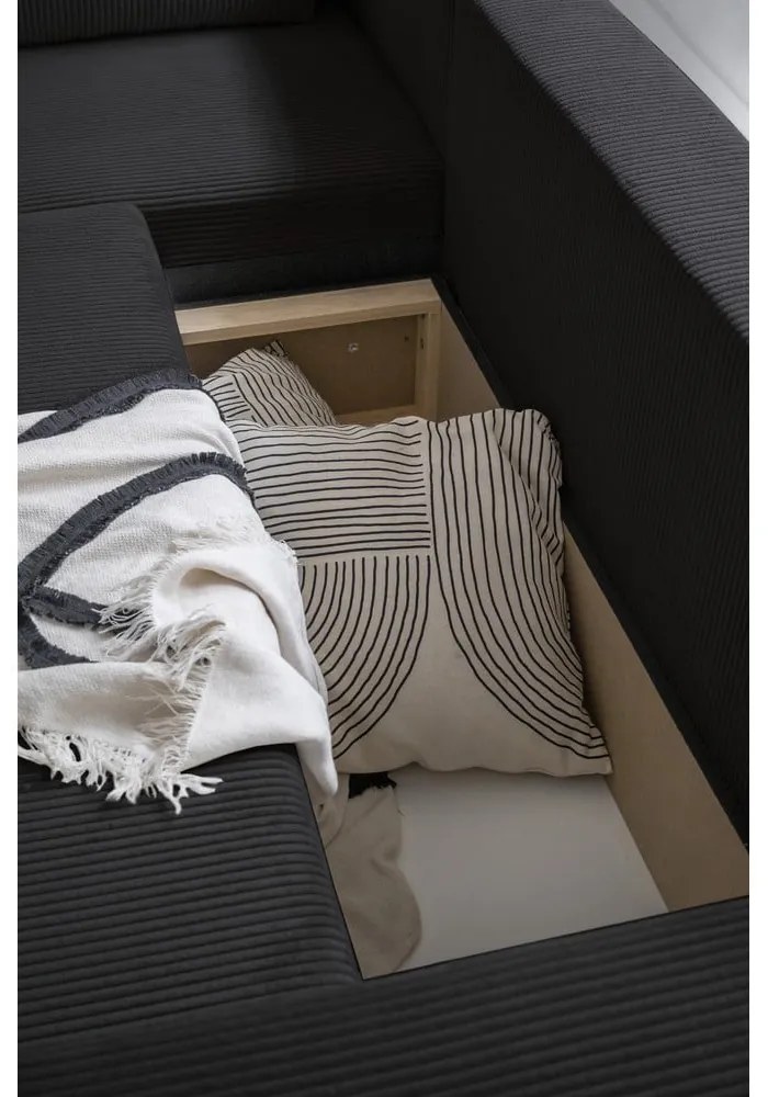 Colțar gri antracit extensibil cu tapițerie din catifea reiată (cu colț variabil) Brave Dave – Miuform