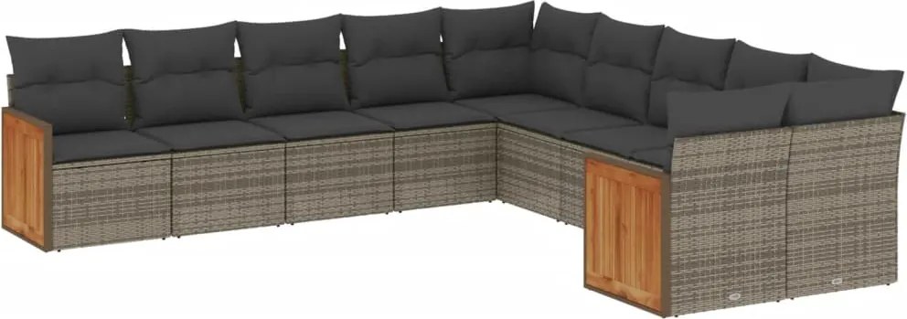 vidaXL Set mobilier de grădină cu perne, 10 piese, gri, poliratan